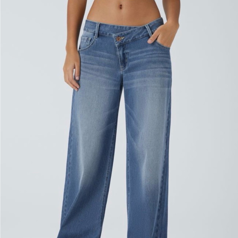 HALARA Medium Blue Wide Leg Jeans with Gold Stitching - Picture 4 of 4